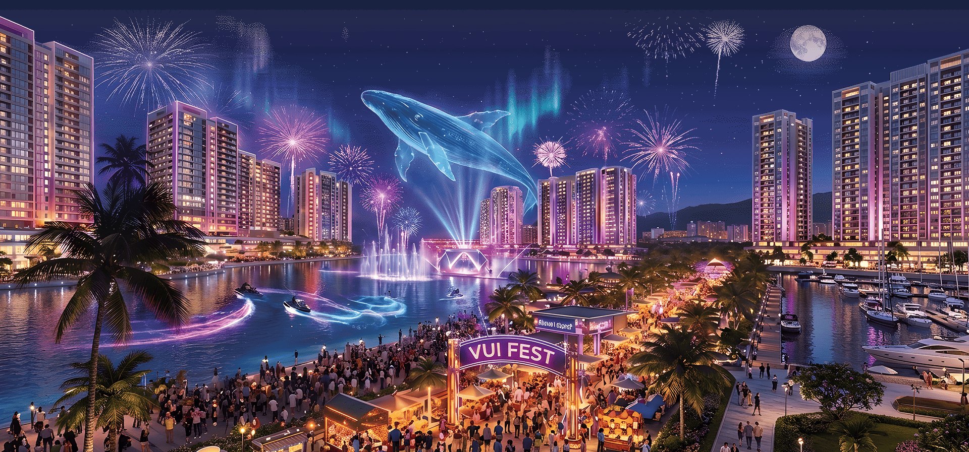 The Fest — Festival Island Charmora City về đêm: pháo hoa, nhạc nước, chợ đêm VuiFest